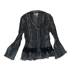 Robbie Bee size medium Black White Polka Dot Striped Blouse bell sleeve